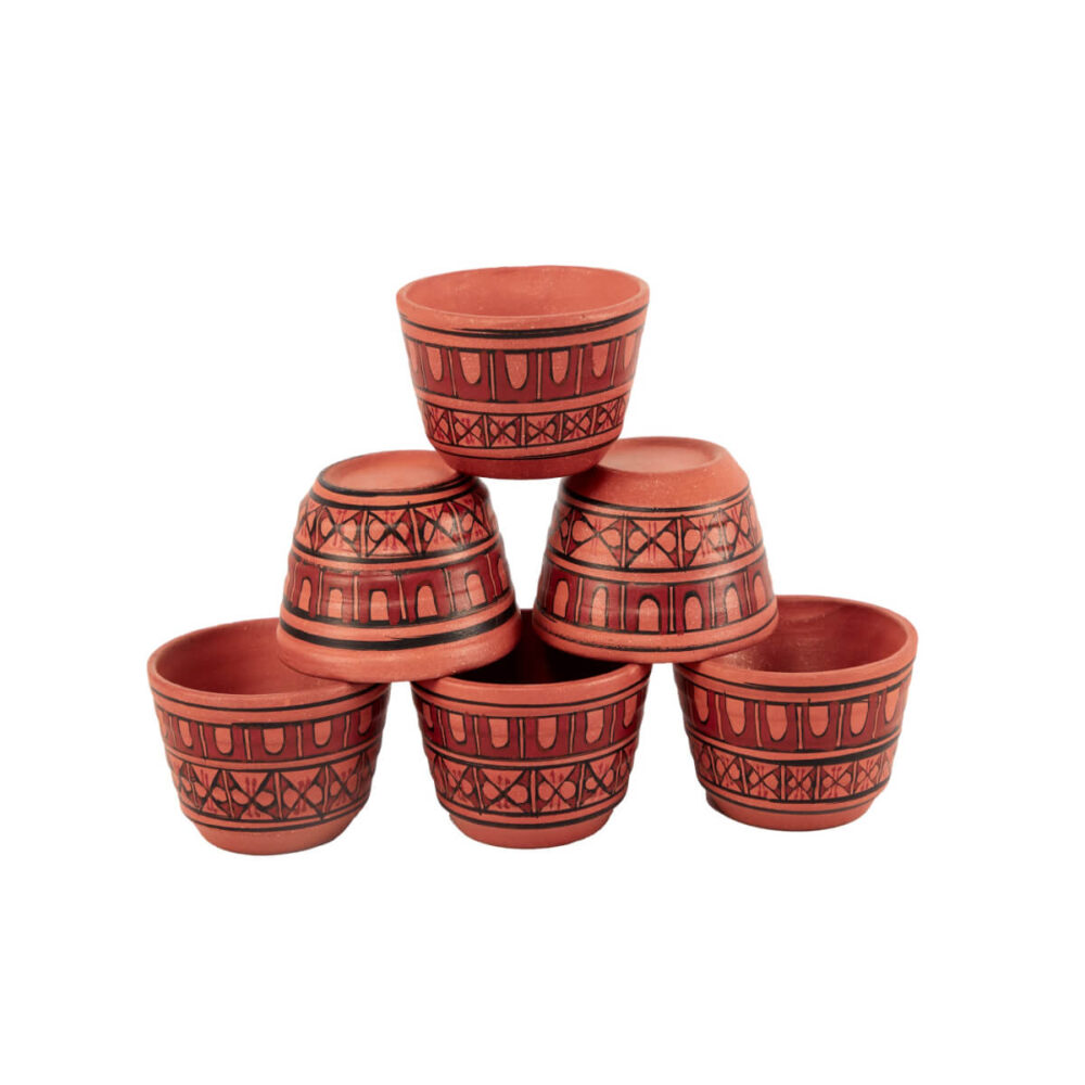 Clay Linear Bowl Set 6 Pieces 150 ml Abstract Cross